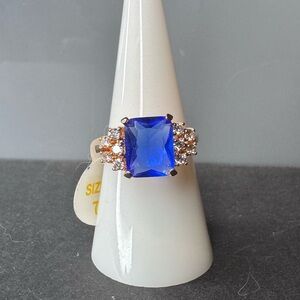 Elegant Lab Created Sapphire on a Rose Gold Plated Ring
